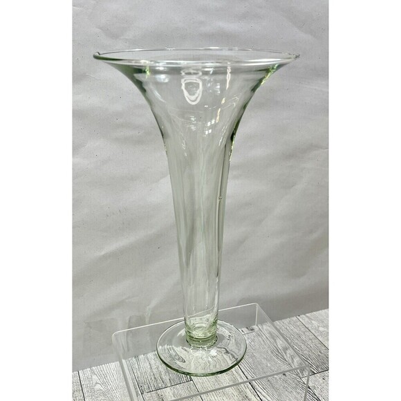 Vintage Mid Century Vase Venetian Tall Fluted Hand Blown Glass Clear - Picture 1 of 11